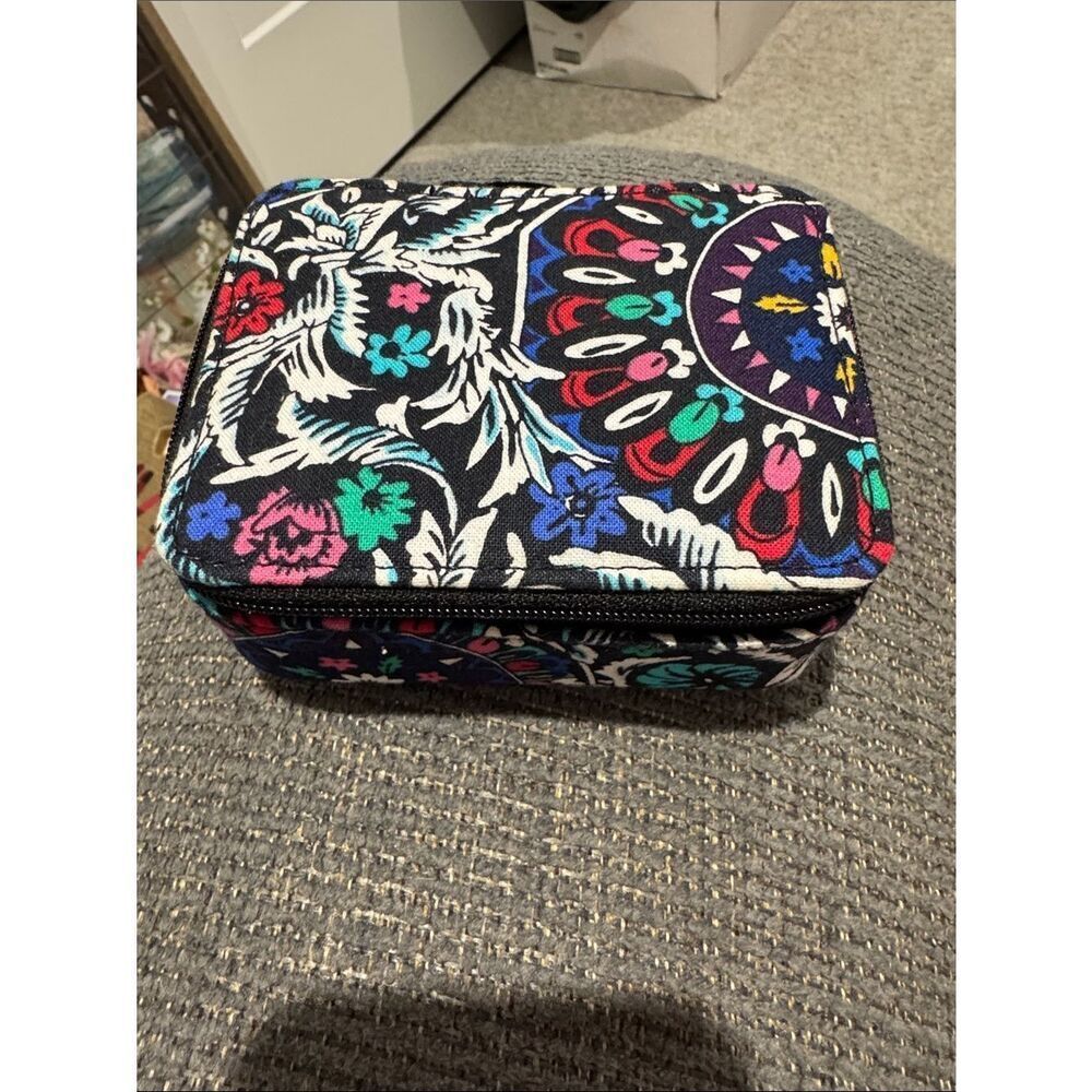 Vera Bradley Quilted Floral Travel Cosmetic Case - Black with Multicolor Print